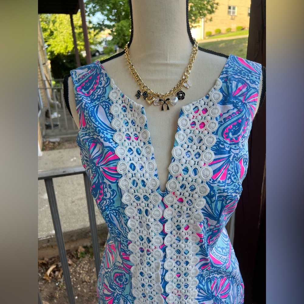 Blue and Pink Patterned Mini Dress - Picture 3 of 9
